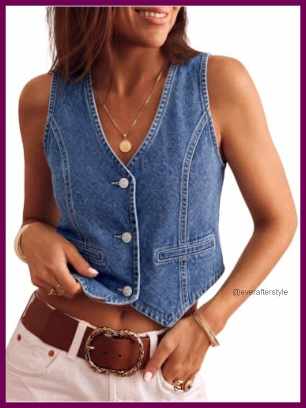 Denim Vest Sleeveless V Neck Button Down Cropped Jean Waistcoat Jacket